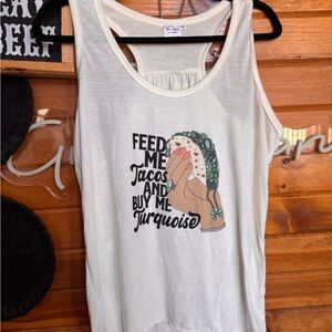 Graphic tank tacos + turquoise